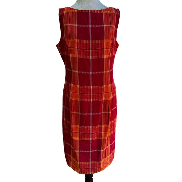 Dani Max 80s Red Orange Plaid Day Dress Size 6 - Picture 2 of 8